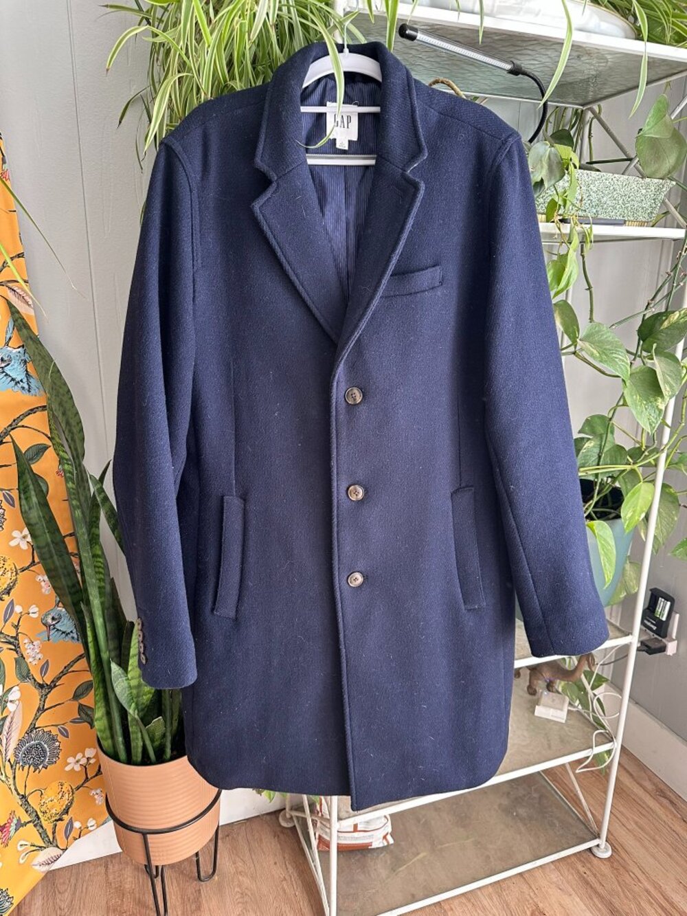 GAP Men’s Wool Blend Navy Topcoat Overcoat Large Tall L Tall - Picture 3 of 12